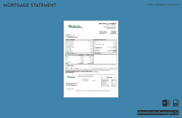 USA Somerset Regal Bank Hypothekenabrechnung in Word- und PDF-Formaten – Beispielvorschau